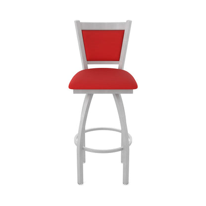 Swivel Bar Stool with Anodized Nickel Finish and Canter Red Seat and Back
