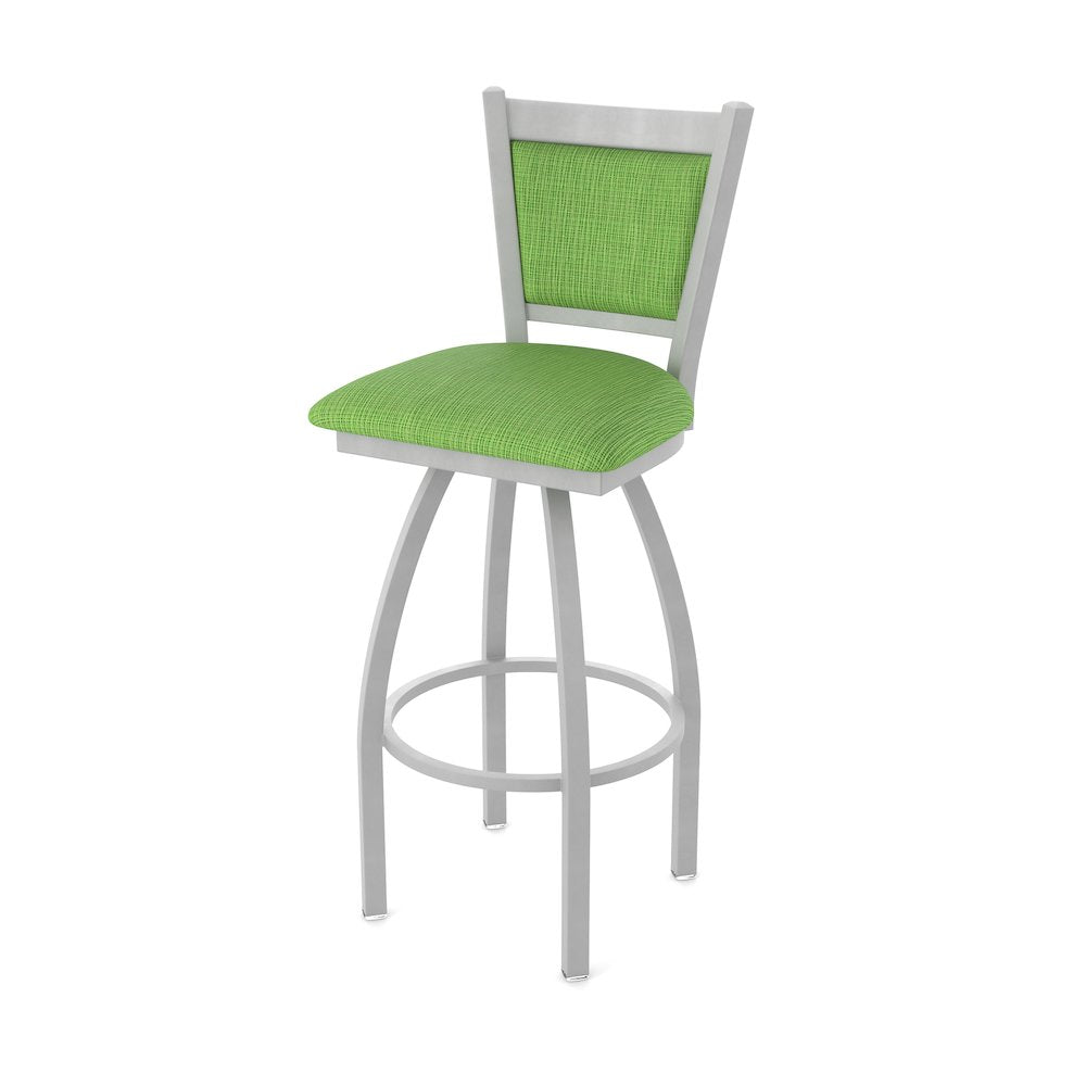 Swivel Bar Stool with Anodized Nickel Finish and Graph Parrot Seat and Back