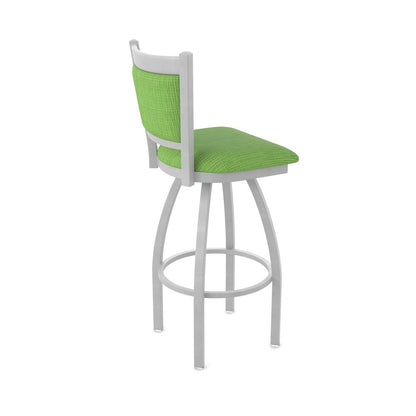 Swivel Bar Stool with Anodized Nickel Finish and Graph Parrot Seat and Back
