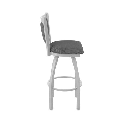 Swivel Bar Stool with Anodized Nickel Finish and Graph Coal Seat and Back