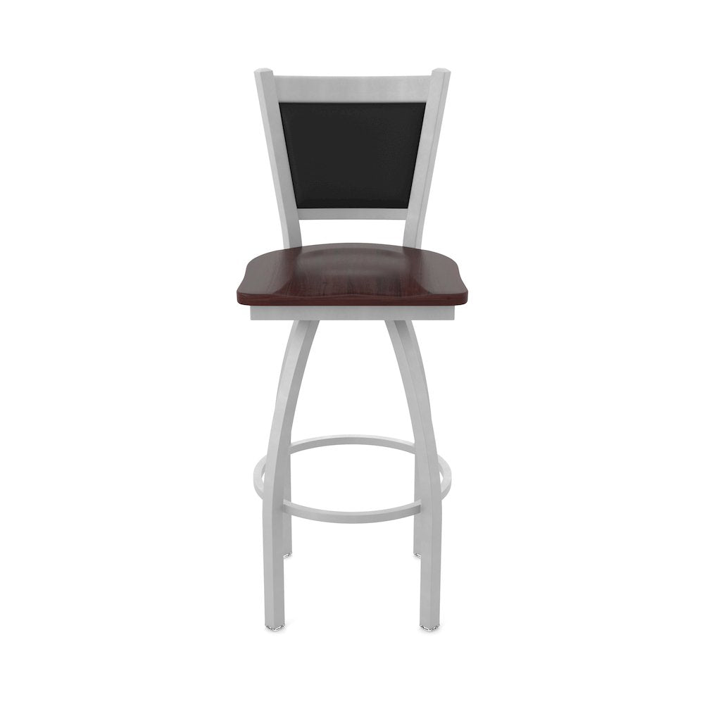 Swivel Bar Stool with Anodized Nickel Finish and Dark Cherry Maple Seat