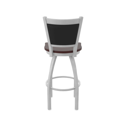 Swivel Bar Stool with Anodized Nickel Finish and Dark Cherry Maple Seat