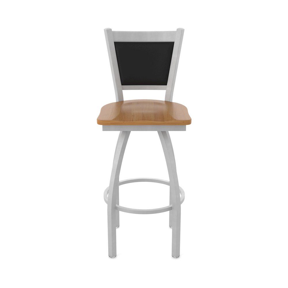 Swivel Bar Stool with Anodized Nickel Finish and Medium Maple Seat