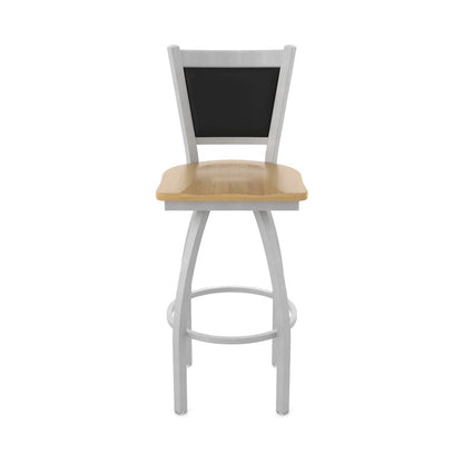 Swivel Bar Stool with Anodized Nickel Finish and Natural Maple Seat
