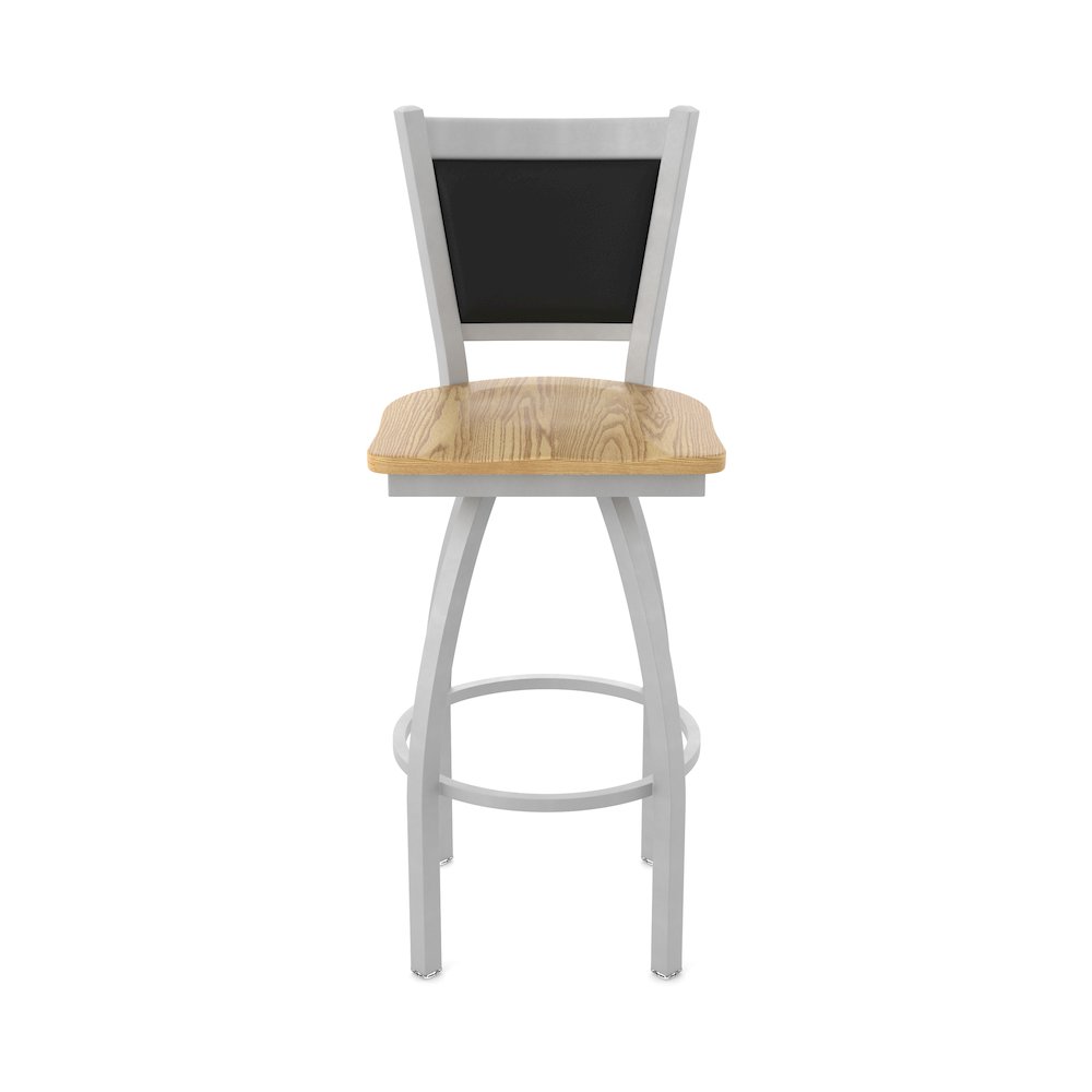 Swivel Bar Stool with Anodized Nickel Finish and Natural Oak Seat