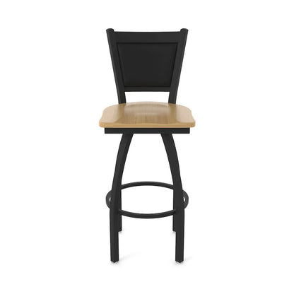 Swivel Bar Stool with Black Wrinkle Finish and Natural Maple Seat