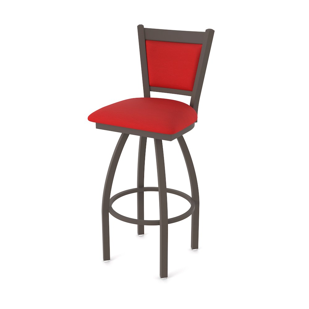 Swivel Bar Stool with Bronze Finish and Canter Red Seat and Back