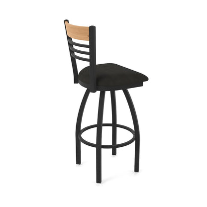 36" Swivel Extra Tall Bar Stool, Black Wrinkle Finish, Medium Back