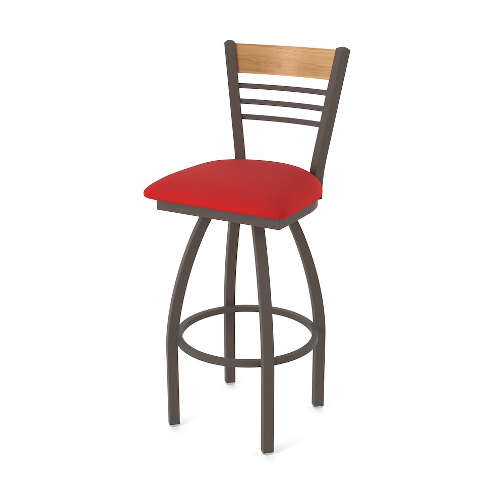 36" Swivel Extra Tall Bar Stool, Bronze Finish, Medium Back, Canter Red Seat