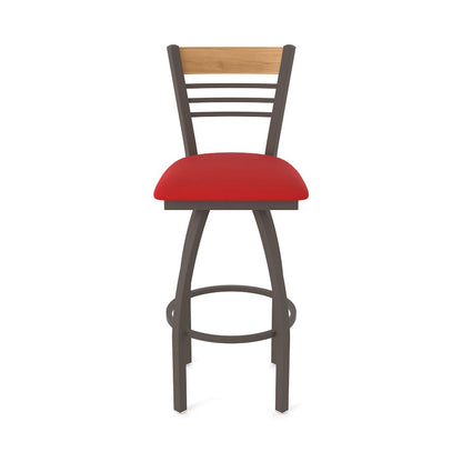 36" Swivel Extra Tall Bar Stool, Bronze Finish, Medium Back, Canter Red Seat