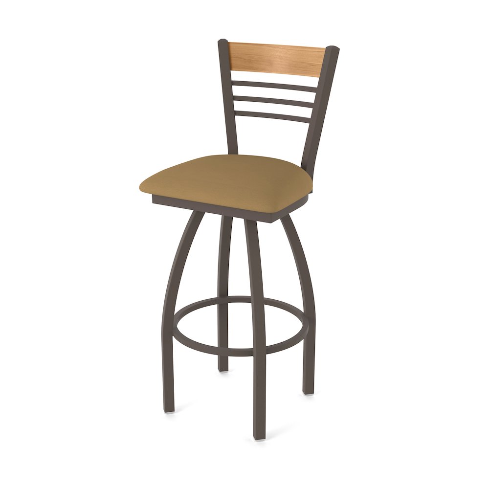 36" Swivel Extra Tall Bar Stool, Bronze Finish, Medium Back, Canter Saddle Seat