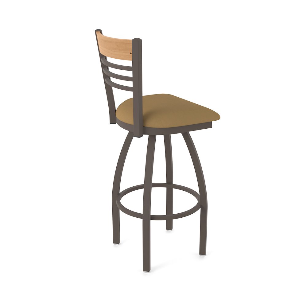 36" Swivel Extra Tall Bar Stool, Bronze Finish, Medium Back, Canter Saddle Seat