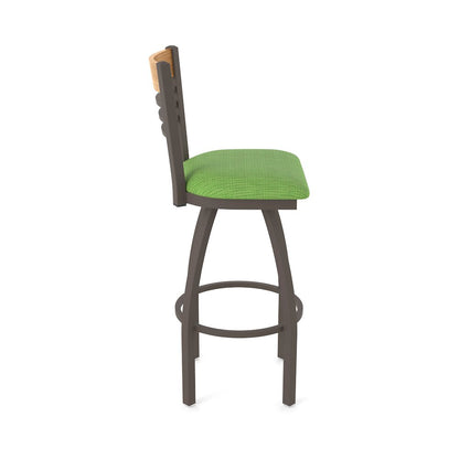 36" Swivel Extra Tall Bar Stool, Bronze Finish, Medium Back, Graph Parrot Seat