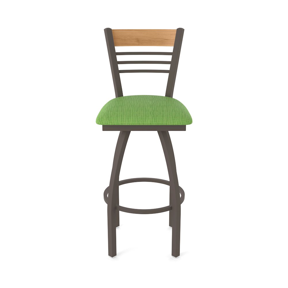 36" Swivel Extra Tall Bar Stool, Bronze Finish, Medium Back, Graph Parrot Seat