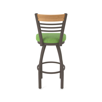36" Swivel Extra Tall Bar Stool, Bronze Finish, Medium Back, Graph Parrot Seat