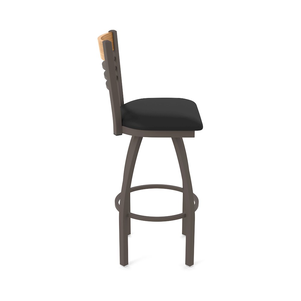 36" Swivel Extra Tall Bar Stool, Bronze Finish, Medium Back, Black Vinyl Seat