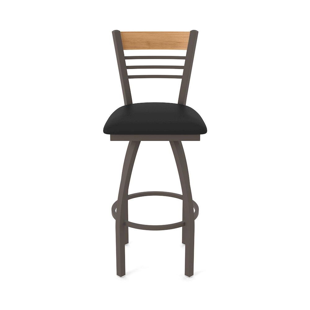 36" Swivel Extra Tall Bar Stool, Bronze Finish, Medium Back, Black Vinyl Seat