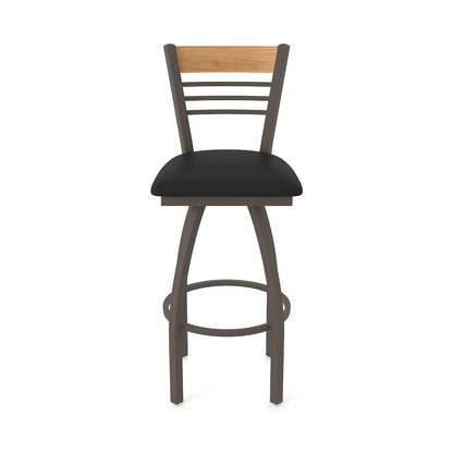 36" Swivel Extra Tall Bar Stool, Bronze Finish, Medium Back, Black Vinyl Seat