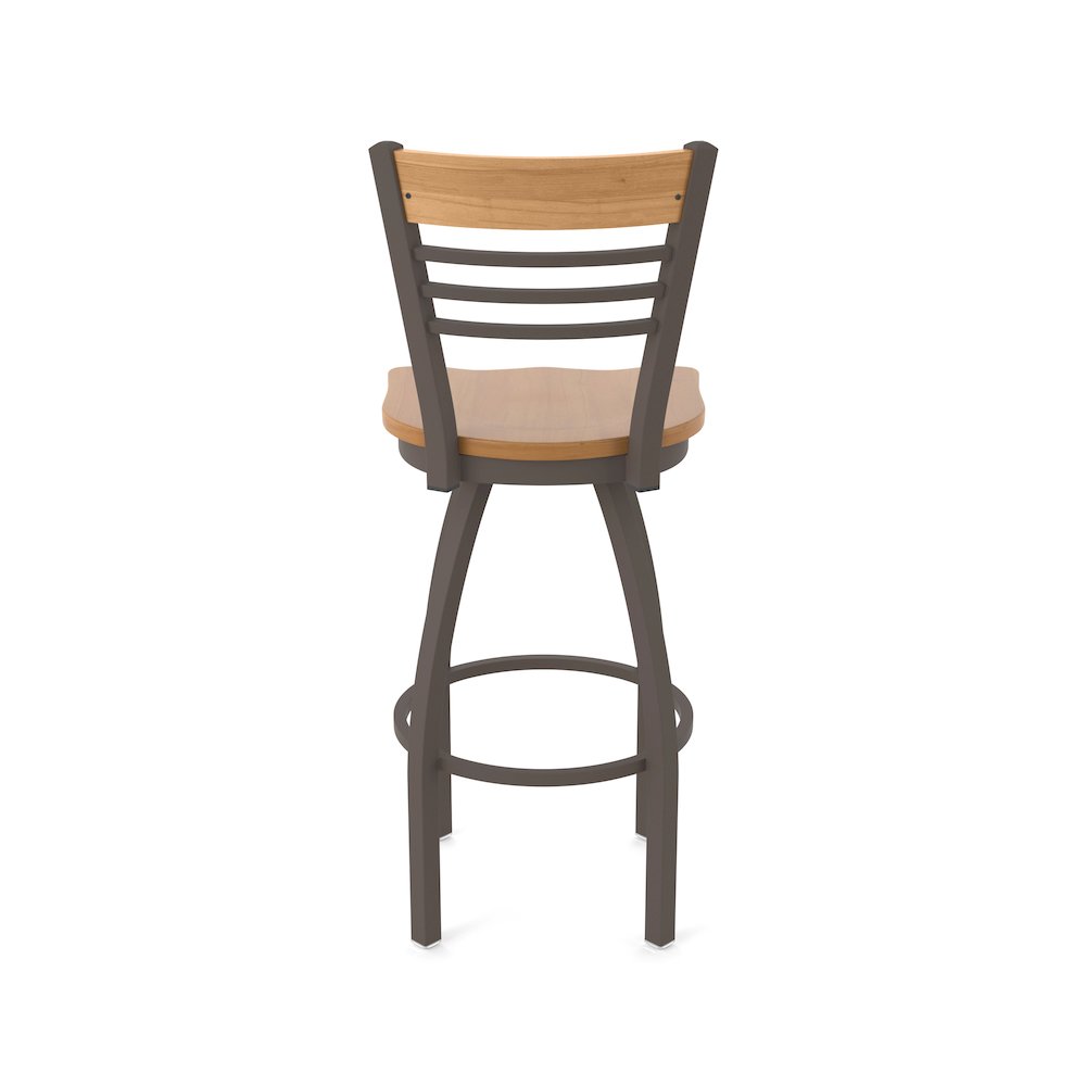 36" Swivel Extra Tall Bar Stool, Bronze Finish, Medium Back, Medium Maple Seat