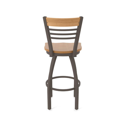 36" Swivel Extra Tall Bar Stool, Bronze Finish, Medium Back, Medium Maple Seat
