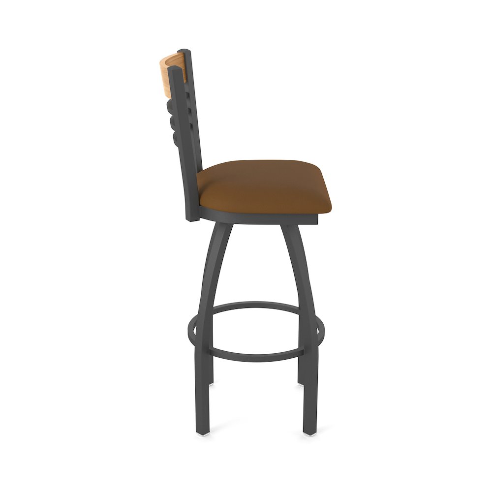 36" Swivel Extra Tall Bar Stool, Pewter Finish, Medium Back, Canter Thatch Seat