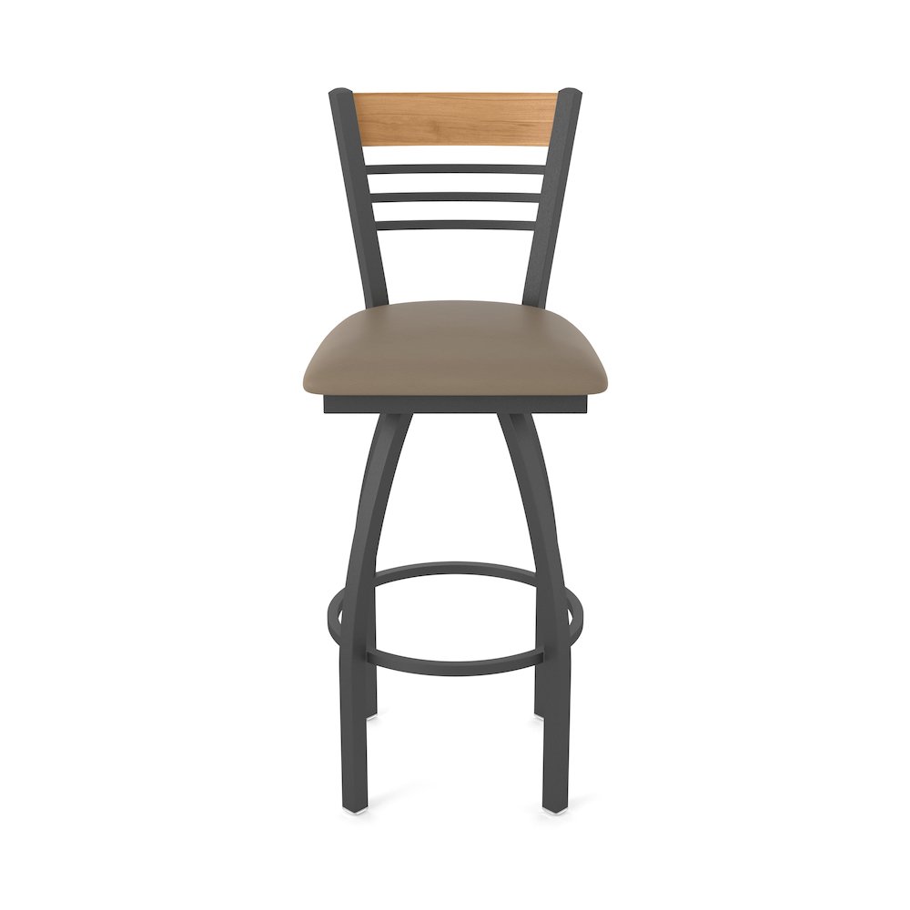 36" Swivel Extra Tall Bar Stool, Pewter Finish, Medium Back, Canter Earth Seat