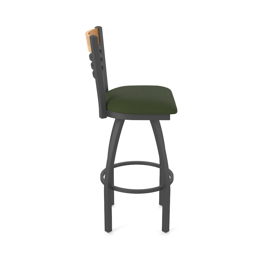 36" Swivel Extra Tall Bar Stool, Pewter Finish, Medium Back, Canter Pine Seat