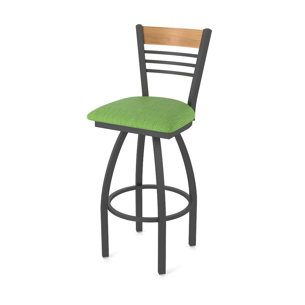 36" Swivel Extra Tall Bar Stool, Pewter Finish, Medium Back, Graph Parrot Seat