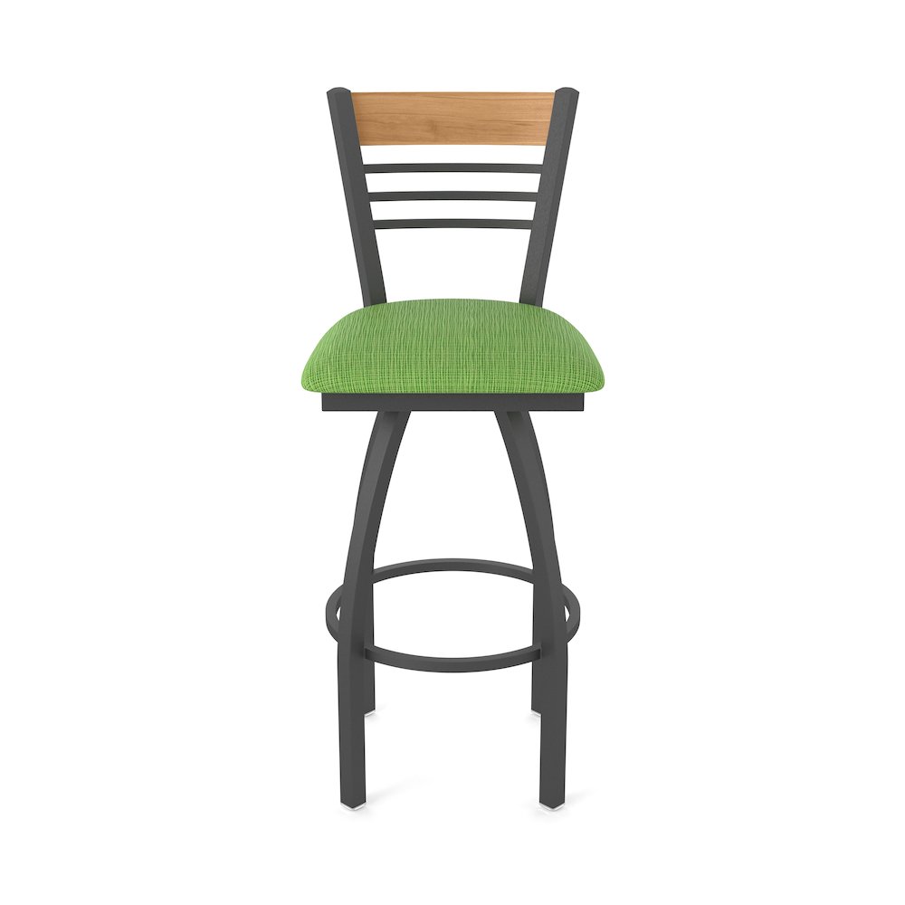 36" Swivel Extra Tall Bar Stool, Pewter Finish, Medium Back, Graph Parrot Seat