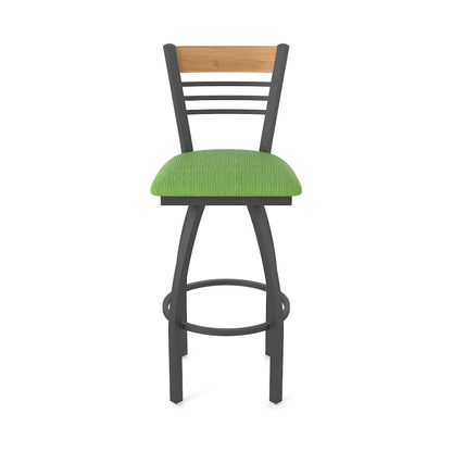 36" Swivel Extra Tall Bar Stool, Pewter Finish, Medium Back, Graph Parrot Seat