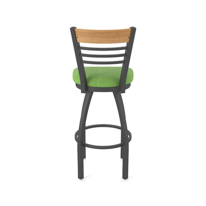 36" Swivel Extra Tall Bar Stool, Pewter Finish, Medium Back, Graph Parrot Seat