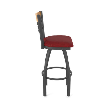 36" Swivel Extra Tall Bar Stool, Pewter Finish, Medium Back, Graph Ruby Seat