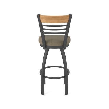 36" Swivel Extra Tall Bar Stool, Pewter Finish, Medium Back, Graph Cork Seat