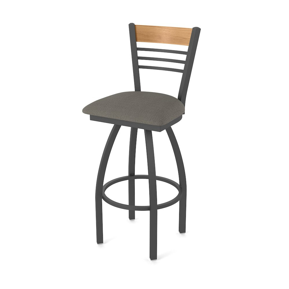 36" Swivel Extra Tall Bar Stool, Pewter Finish, Medium Back, Graph Chalice Seat