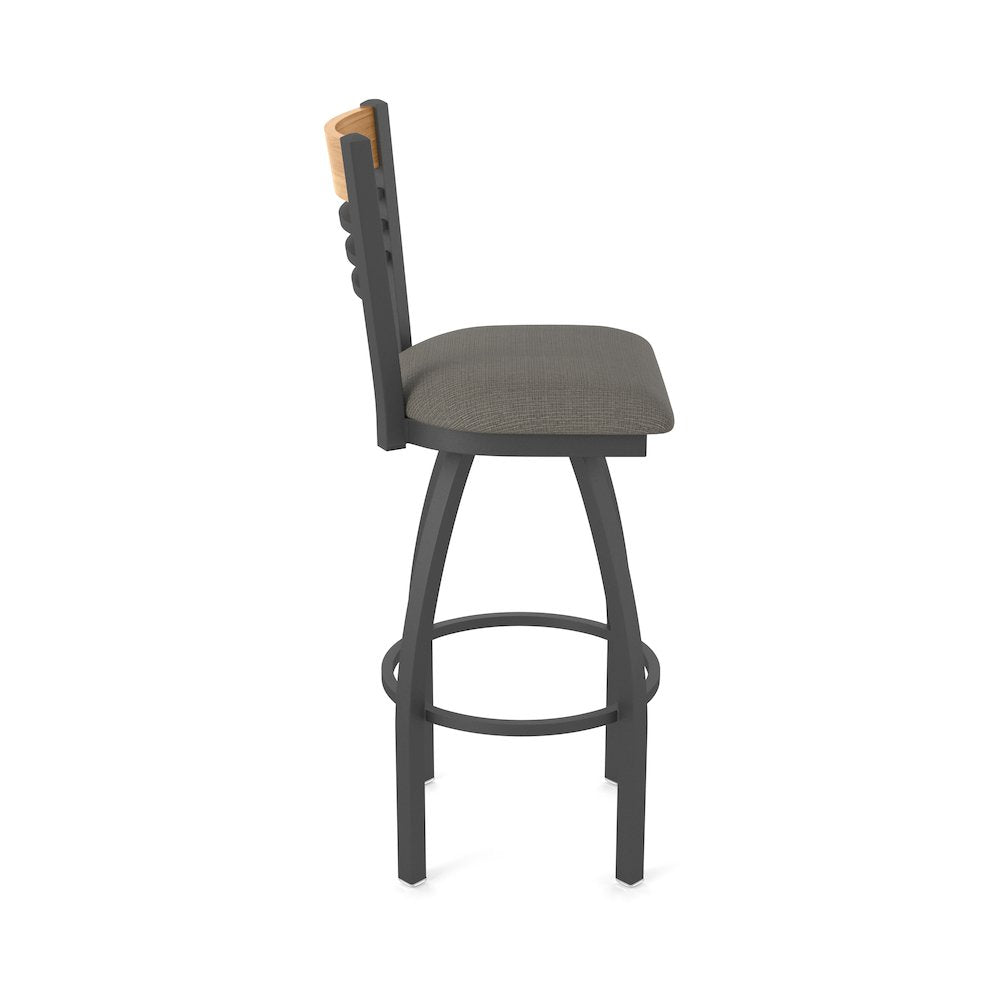 36" Swivel Extra Tall Bar Stool, Pewter Finish, Medium Back, Graph Chalice Seat