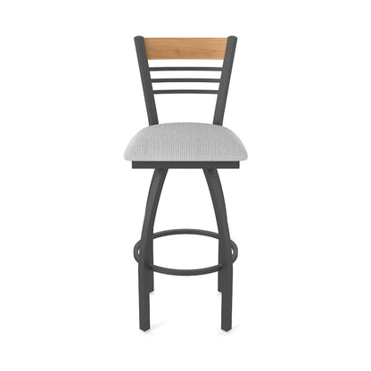 36" Swivel Extra Tall Bar Stool, Pewter Finish, Medium Back, Graph Alpine Seat