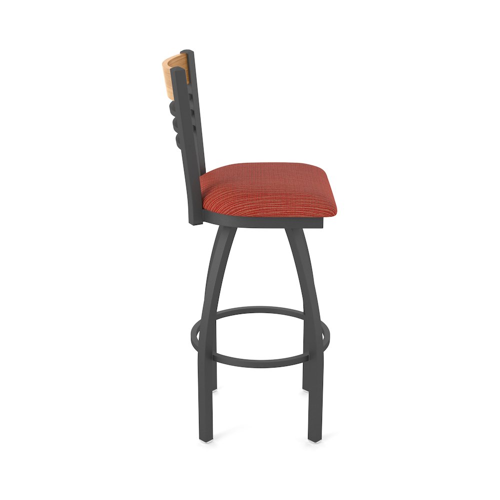 36" Swivel Extra Tall Bar Stool, Pewter Finish, Medium Back, Graph Poppy Seat