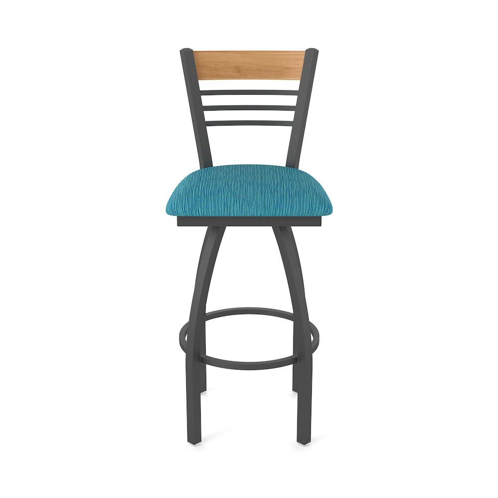 36" Swivel Extra Tall Bar Stool, Pewter Finish, Medium Back, Graph Tidal Seat