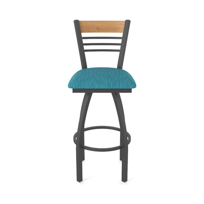 36" Swivel Extra Tall Bar Stool, Pewter Finish, Medium Back, Graph Tidal Seat