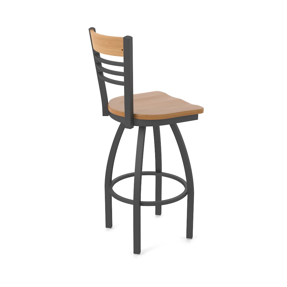 36" Swivel Extra Tall Bar Stool, Pewter Finish, Medium Back, Medium Maple Seat
