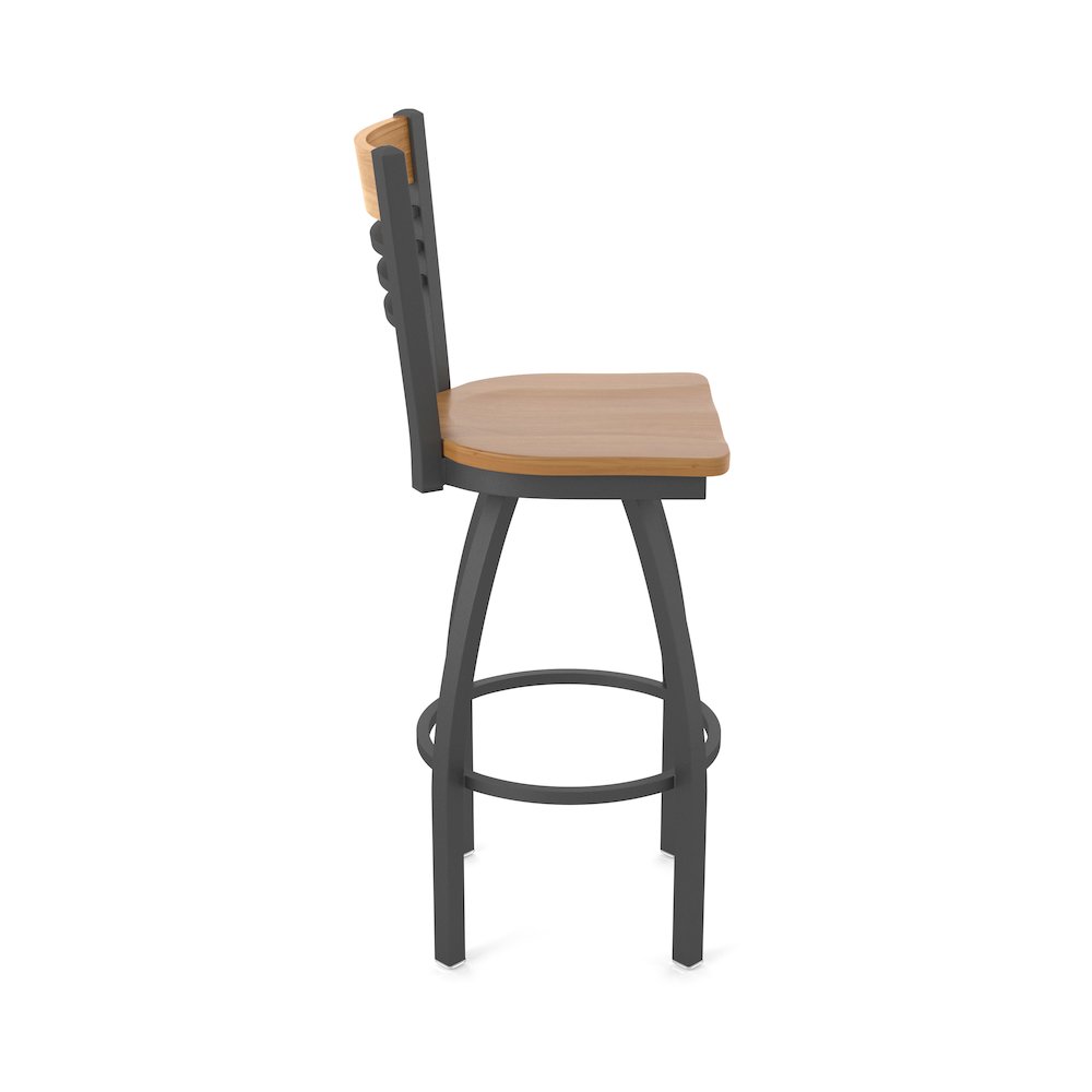 36" Swivel Extra Tall Bar Stool, Pewter Finish, Medium Back, Medium Maple Seat