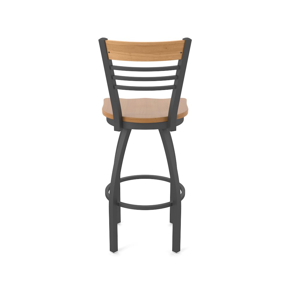 36" Swivel Extra Tall Bar Stool, Pewter Finish, Medium Back, Medium Maple Seat