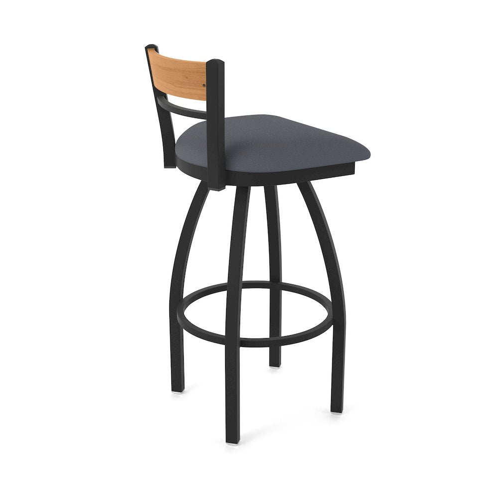 36" Swivel Extra Tall Bar Stool, Black Wrinkle Finish, Medium Back