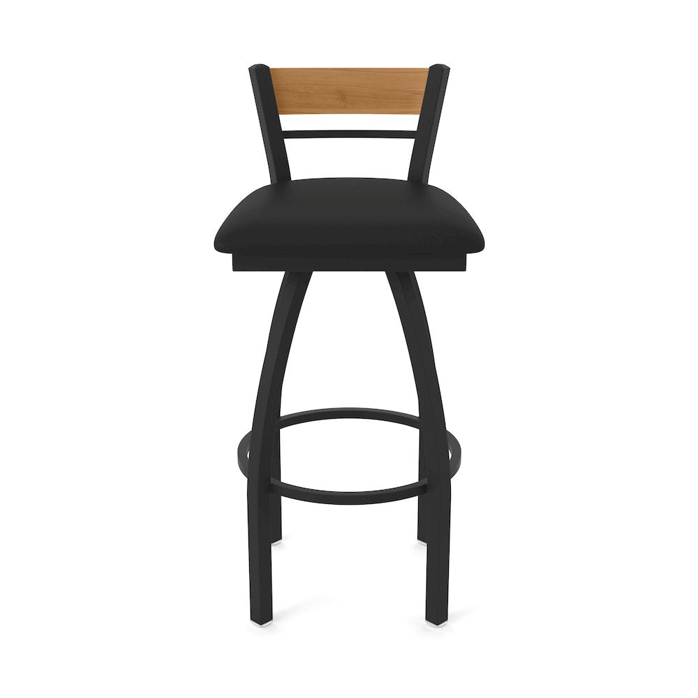 36" Swivel Extra Tall Bar Stool, Black Wrinkle Finish, Medium Back
