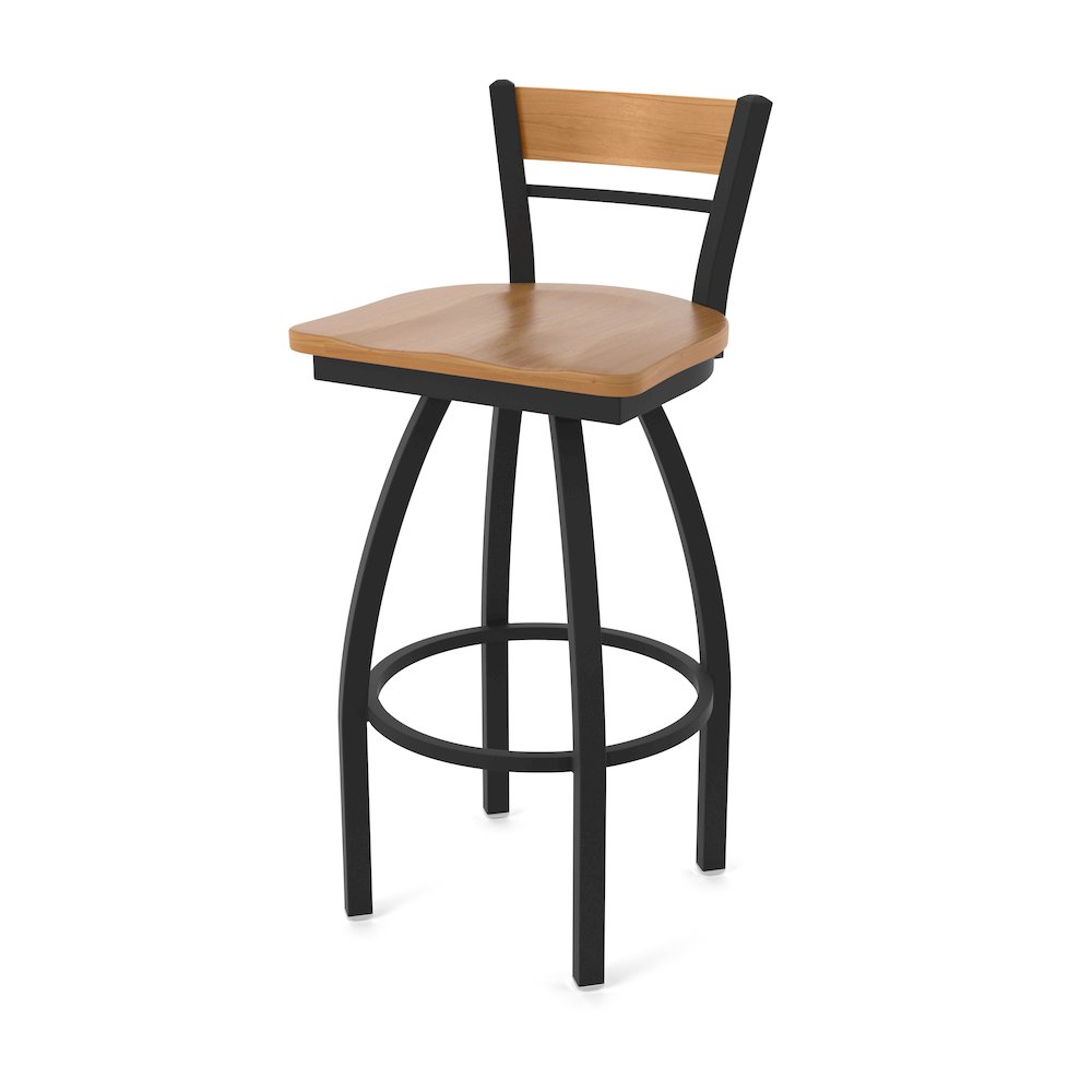 36" Swivel Extra Tall Bar Stool, Black Wrinkle Finish, Medium Back