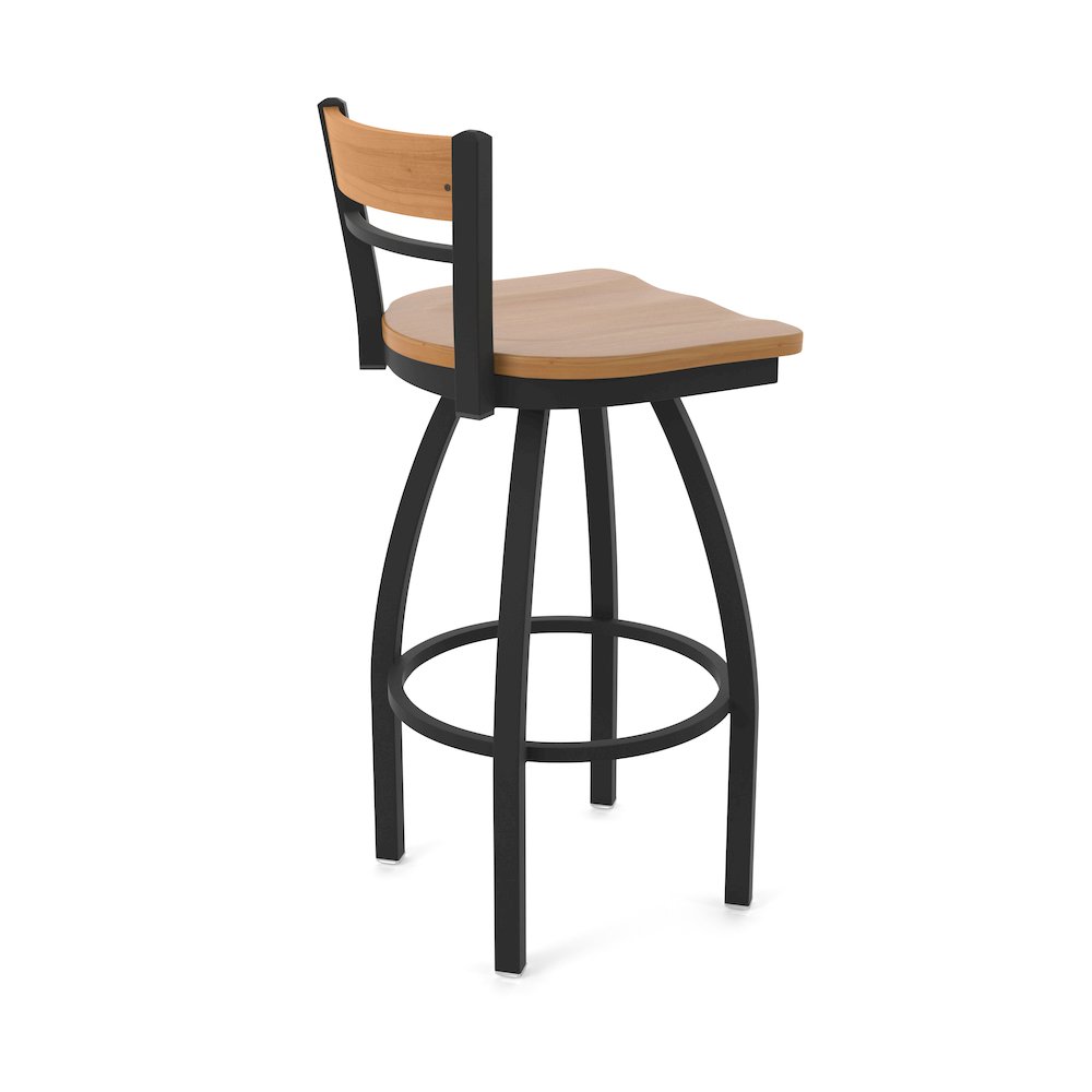 36" Swivel Extra Tall Bar Stool, Black Wrinkle Finish, Medium Back