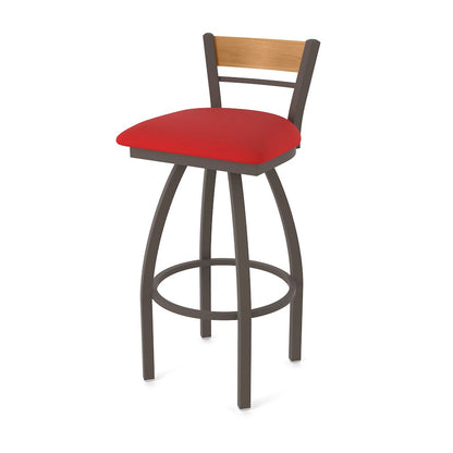36" Swivel Extra Tall Bar Stool, Bronze Finish, Medium Back, Canter Red Seat