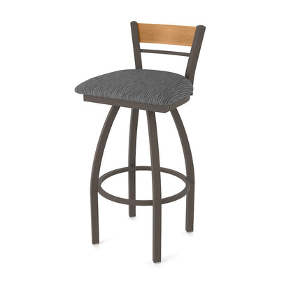36" Swivel Extra Tall Bar Stool, Bronze Finish, Medium Back, Graph Coal Seat