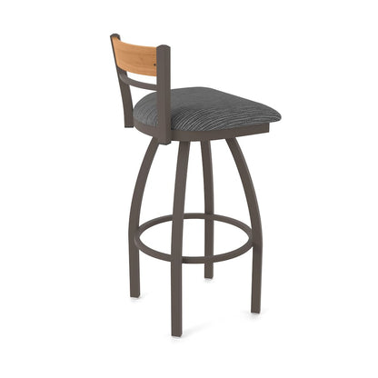 36" Swivel Extra Tall Bar Stool, Bronze Finish, Medium Back, Graph Coal Seat