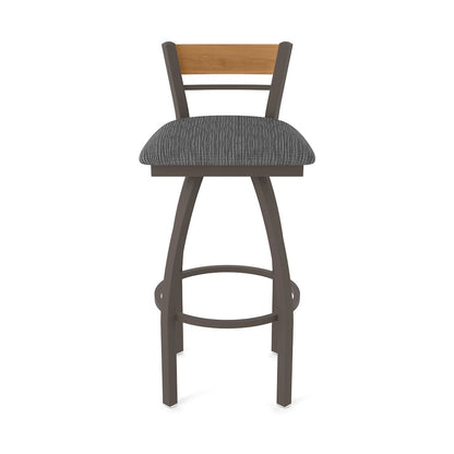 36" Swivel Extra Tall Bar Stool, Bronze Finish, Medium Back, Graph Coal Seat